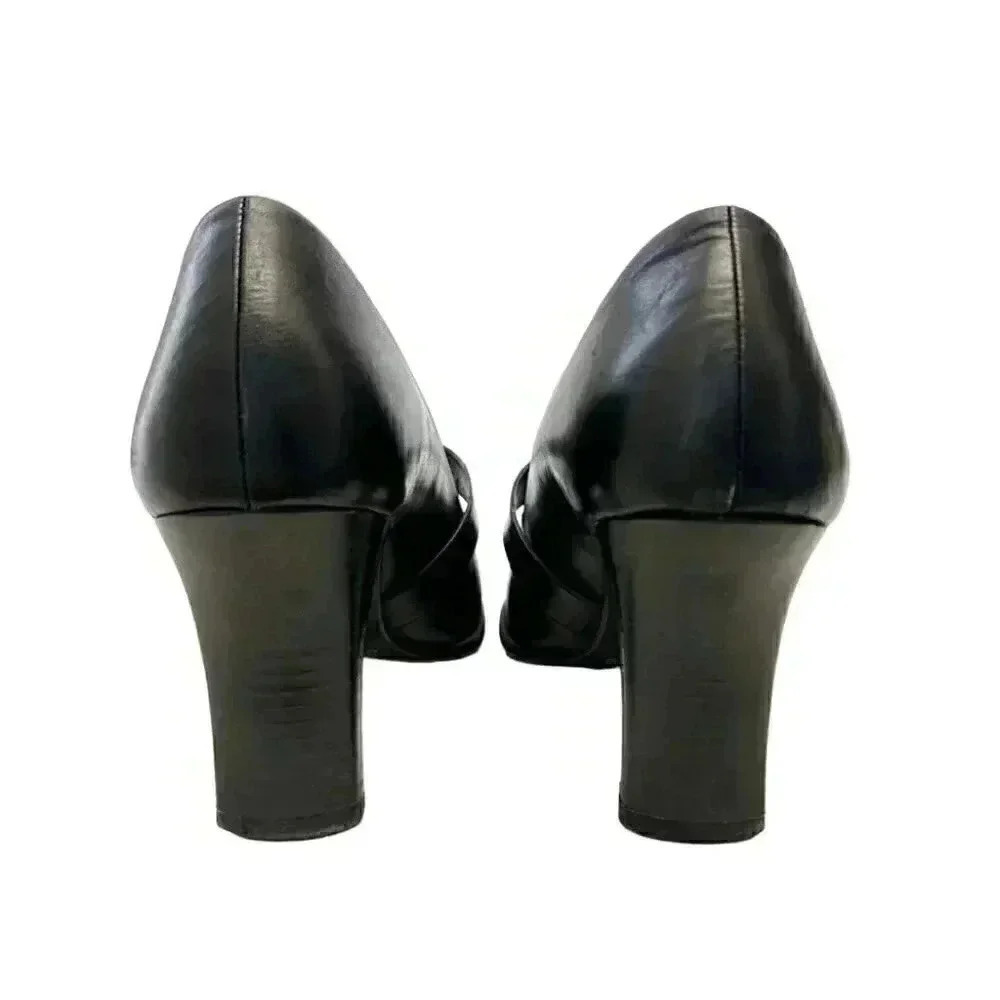 Vintage Spring High Heel Mary Jane Pumps Genuine Leather Black Size 7.5 EU 38 - Picture 6 of 15